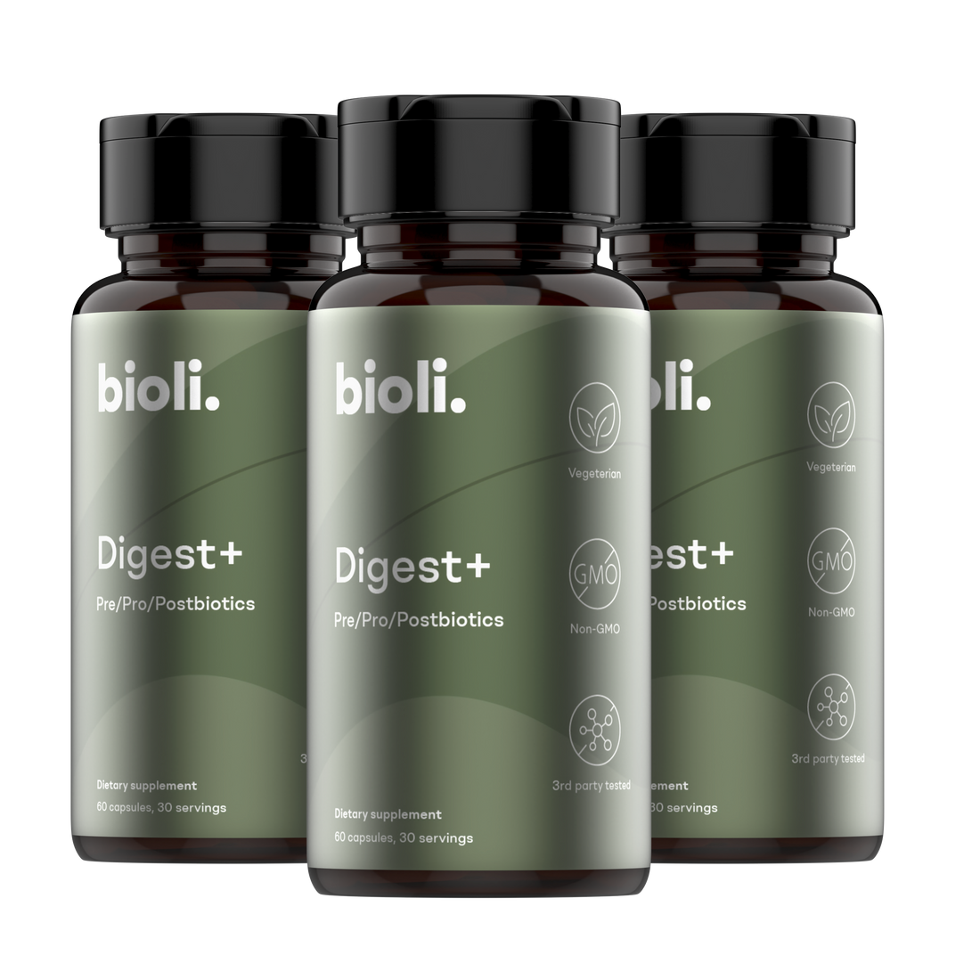 Bioli probiotics 3 bottles image from side
