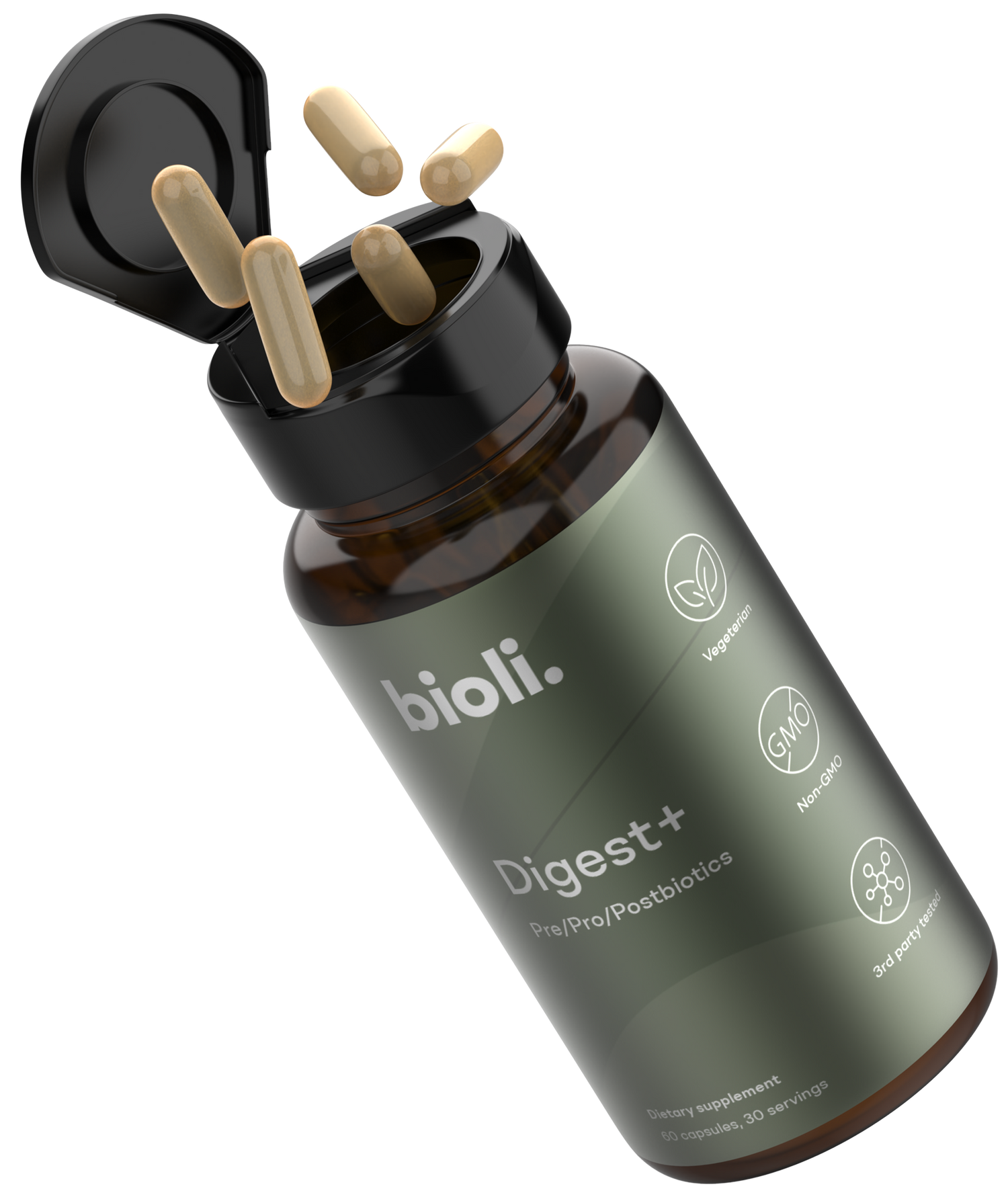 Bioli probiotics bottle with pills
